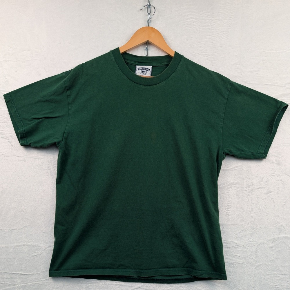 VTG Lee T-Shirt Men's L Dark Green Cotton Solid Blank Minimalist Normcore 90s